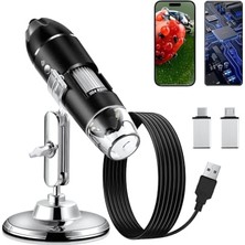 Dijital Mikroskop Kamera, 1600X Büyütme Kapasitesi, 1080P Full Hd Fotoğraf ve Video Kaydı, 8 LED Işıklı Kamera, 360 Derece Dönebilir Gövde, Tüm Telefon ve Bilgisayarlarla Uyumlu Mikroskop Kamera