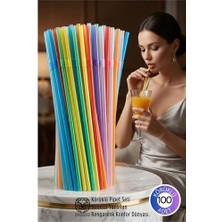 Gökkuşağı Serisi: 100 Lü Esnek Körüklü Lüx Içecek Pipeti - 22 cm Premium Sunum Seti