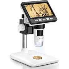 4.3 Inç LCD Ekranlı Dijital Mikroskop, 1000X Büyütme Kapasitesi, 1080P Full Hd Fotoğraf ve Video Kaydı, 8 LED Işıklı Kamera, Uzun Şarj Ömrü, Profesyonel Standlı LCD Ekranlı USB Mikroskop Kamera