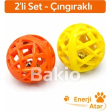Bakio Çıngıraklı Kedi Oyun Topu 3.5 cm 2 Adet Renkli Zilli Kedi Oyuncağı Dayanıklı Plastik Eğlence Topu