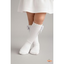 Trend Bebe Butik Kız Bebek Diz Altı Çorap Kurdeleli Pamuklu Ribanalı Fiyonklu Şık Bebek Çorabı