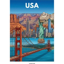 Pixaflair - Usa - Tablo - Çerçevesiz Dekor Poster