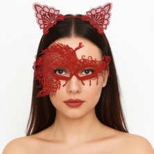 Store Mania Ieg™ Alevin Zarafeti Kırmızı Dantel Maske ve Taç Seti 4 No – Kadın Kostüm Tamamlayıcı