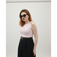 Gizelia Gold Broş Detaylı Asimetrik Bluz