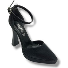 Defne 184-26 Simli Kareli Deri Platform Topuk Kadın Abiye Ayakkabı