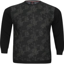 AlanyaXXL Büyük Beden Erkek Pamuklu Sweat Kazak Düz Renk Siyah Bisiklet Yaka