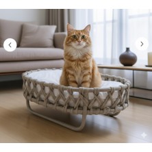 Missidea Oval El Örgüsü Kedi Yatağı -Gri