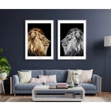 Pixaflair - Lions - Ev Dekor Poster - Çerçevesiz 2'li Tablo Seti