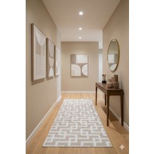 Babil Home Kaymaz Tabanlı Kesme  Salon Koridor Mutfak Yatak Odası Halısı 3017 Bej