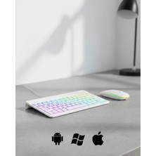 Calperia Türkçe Q Aydınlatmalı Klavye Mouse Seti Kablosuz Bluetooth Destekli
