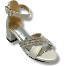 İremsu Iremsu 7454-26 Simli Deri Taşlı Topuklu Kız Çocuk Sandalet 27-30