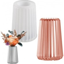 Epoksi Silikon Kalıp Çizgili Geniş Vazo Kalıbı Beton Taş Tozu Vazo Mum Kalıbı 10.5X15.2 cm