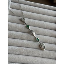 İrem Yıldız Silver Sallantılı Yeşil Zirkon Taşlı Çelik Kolye