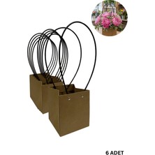 Roco Paper Co. Kraft Çiçek Çantası, Su Geçirmez Plastik Saplı Hediye ve Saksı Taşıma Çantası, 12.5X13X15 Cm, 6 Adet