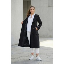 Pastelastore %100 Pamuk Ekstra Uzun (120CM) Kruvaze Kadın Trençkot 1121