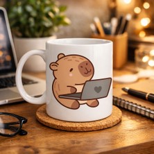 Youday Accessories Sevimli Kapibara Laptop Tasarımlı Porselen Kupa Model 103 – Ofis &amp; Ev Için Sıcak Kahve Ku