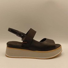 Ametist Venüs Siyah Deri Dolgu Topuk Sandalet