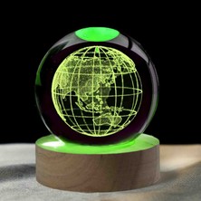 Sarego Dünya Haritası 3D Kristal Cam Küre Kar Küresi Usb’li Ahşap Tabanlı Renk Değiştiren LED Dekoratif Masaüstü Lamba Ev Ofis Hediyelik Eşya Şık Tasarım