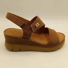 Ametist Exclusive Stabil Taba Süet Platform Kadın Sandalet  Gerçek Deri Konfor