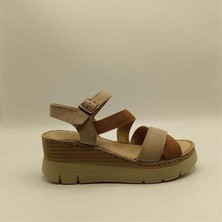 Ametist Stabil Çapraz Bantlı Bilekten Bağlamalı Gerçek Deri Süet Kadın Sandalet –  Bejaçık Kahve