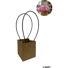 Roco Paper Co. Kraft Çiçek Çantası, Su Geçirmez Plastik Saplı Hediye ve Saksı Taşıma Çantası, 12.5X13X15 Cm, 1 Adet