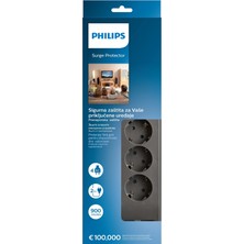 Philips Phılıps SPN3140A/62, 4 Soket, Akım Korumalı Priz, 900 Joules, 2mt Kablo, (Gri)