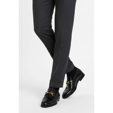 Deriderim Siyah Deri Loafer -  Altın Tokalı Ayakkabı