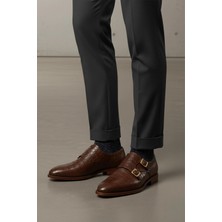 Deriderim Kahve Kroko Desenli Çift Tokalı Deri Ayakkabı