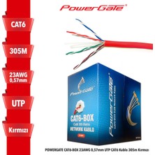 Powergate Cat6-Box-Re, 23AWG, 0,57MM, Utp, Cat6 Kablo, 305M, Kırmızı