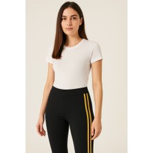 Ayşegul Hediyelik Yanı Sarı Şeritli Her Gardıropta Olması Gereken Tayt - Lacivert