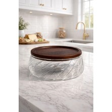 Morponi Borosilikat Cam Lüks Akasya Kapaklı Cam Kase - Sunumluk-Salata Kasesi Dalgalı  18 cm