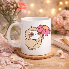 Youday Accessories Çiçek Tutan Tembel Hayvan Tasarımlı Porselen Kupa Model 107 – Sevimli Kahve Kupası , Hediye &