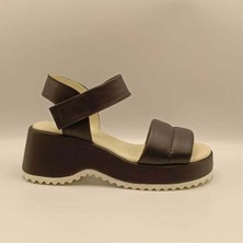 Ametist Hera Siyah Deri Dolgu Topuk Sandalet