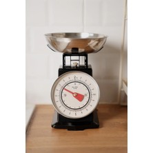 Dekorz Dükkan Retro Analog Mutfak Terazisi Siyah Gövde, Gümüş Kase