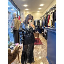 Içi Astarlı Beli Lastikli Dantel Etek - Siyah