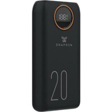 Snapron SNP-3013 20.000 Mah Powerbank 22.5W Hızlı Şarj LCD Ekranlı Dahili Kablolu Type-C & Lightning Taşınabilir Şarj Cihazı Siyah