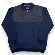 AlanyaXXL Büyük Beden Erkek Bej Yakalı Fermuarlı Kazak Günlük Kullanım İçin Geniş Kalıp