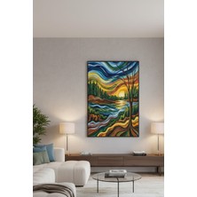 Safir Design Canlı Renk Paletli Orman ve Gökyüzü Illüstrasyonu Çerçeveli Tablo