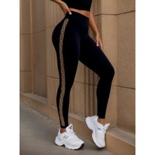 Ayşegul Hediyelik Kadın Yüksek Bel Yandan Leopar Desen Detaylı Dalgıç Tayt