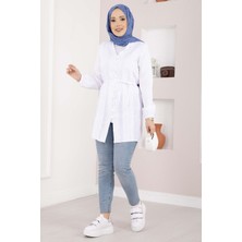 Asm Nervür Detaylı Bağcıklı Gömlek Beyaz