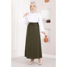 Kç Cep Detaylı Beli Lastikli Etek Haki