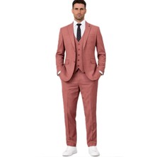 Fabio Cassel Slim Fit  Mono Yaka Çift Yırtmaçlı Astarlı Takım Elbise Yelekli