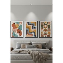 Safir Design 3'lü Soyut Bohem Esintili Modern Sanat Çerçeveli Tablo Seti