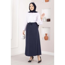 Kç Cep Detaylı Beli Lastikli Etek Lacivert