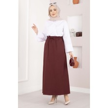 Kç Cep Detaylı Beli Lastikli Etek Bordo