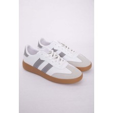 SRC Yan Şerit Detaylı Sneaker Spor Ayakkabı Beyaz-Gri