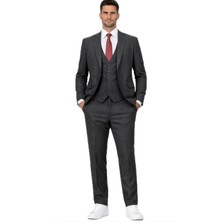 Fabio Cassel Slim Fit  Mono Yaka Çift Yırtmaçlı Astarlı Takım Elbise Yelekli