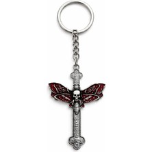 Herşey Nota Kuru Kafa Detaylı Haç Figürlü Anahtarlık – Antik Gümüş Ton Metal Tasarım