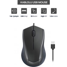 Concord USB Kablolu 3D Optik Mouse – 3 Tuş, Yüksek Dpı Hassasiyetli Bilgisayar Mouse