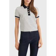 Guess Alphonsin Çizgili Slim Fit Düğmeli Polo T Shirt W6GP17 K2946 Bayan T Shirt W6GP17 K2946 S0AK